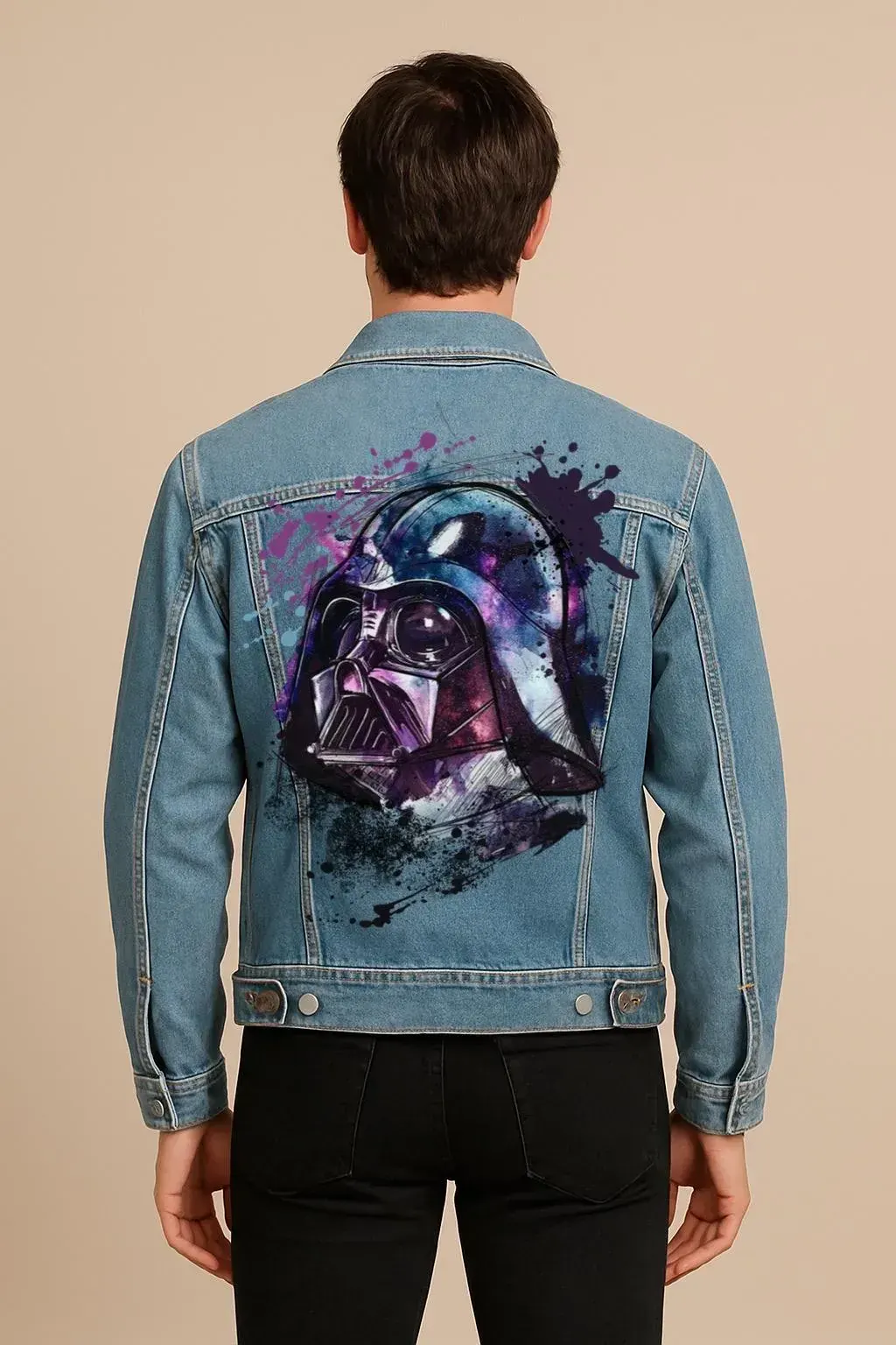 Hand-painted Star Wars Denim Jacket: Custom Pop-art Design