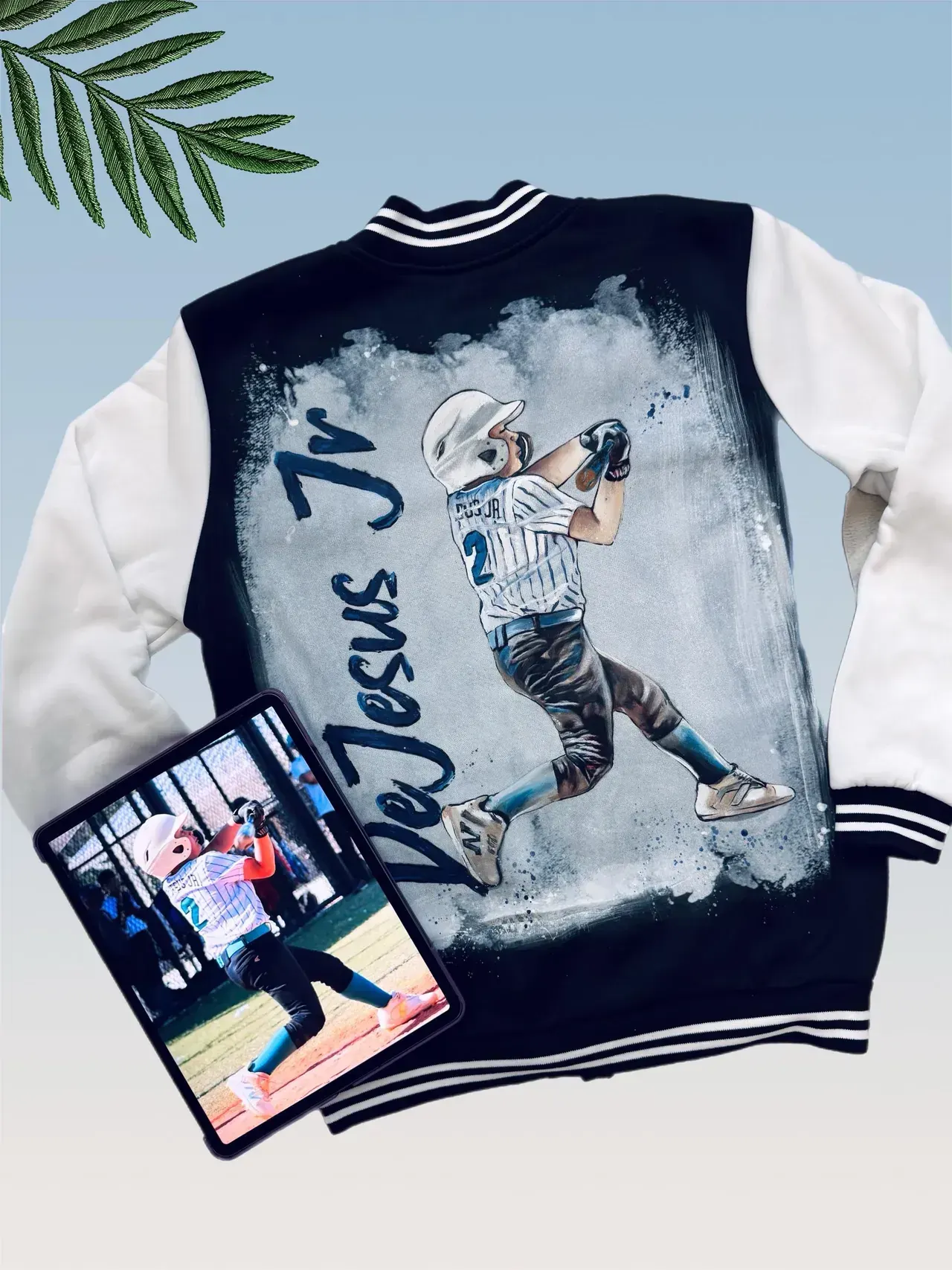 Hand-painted Baseball Portrait Bomber Jacket