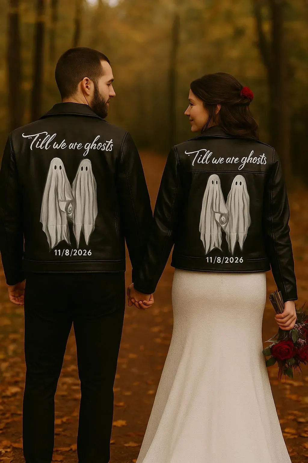 Hand-painted Vegan Leather Couple Jacket, Gothic Ghost…