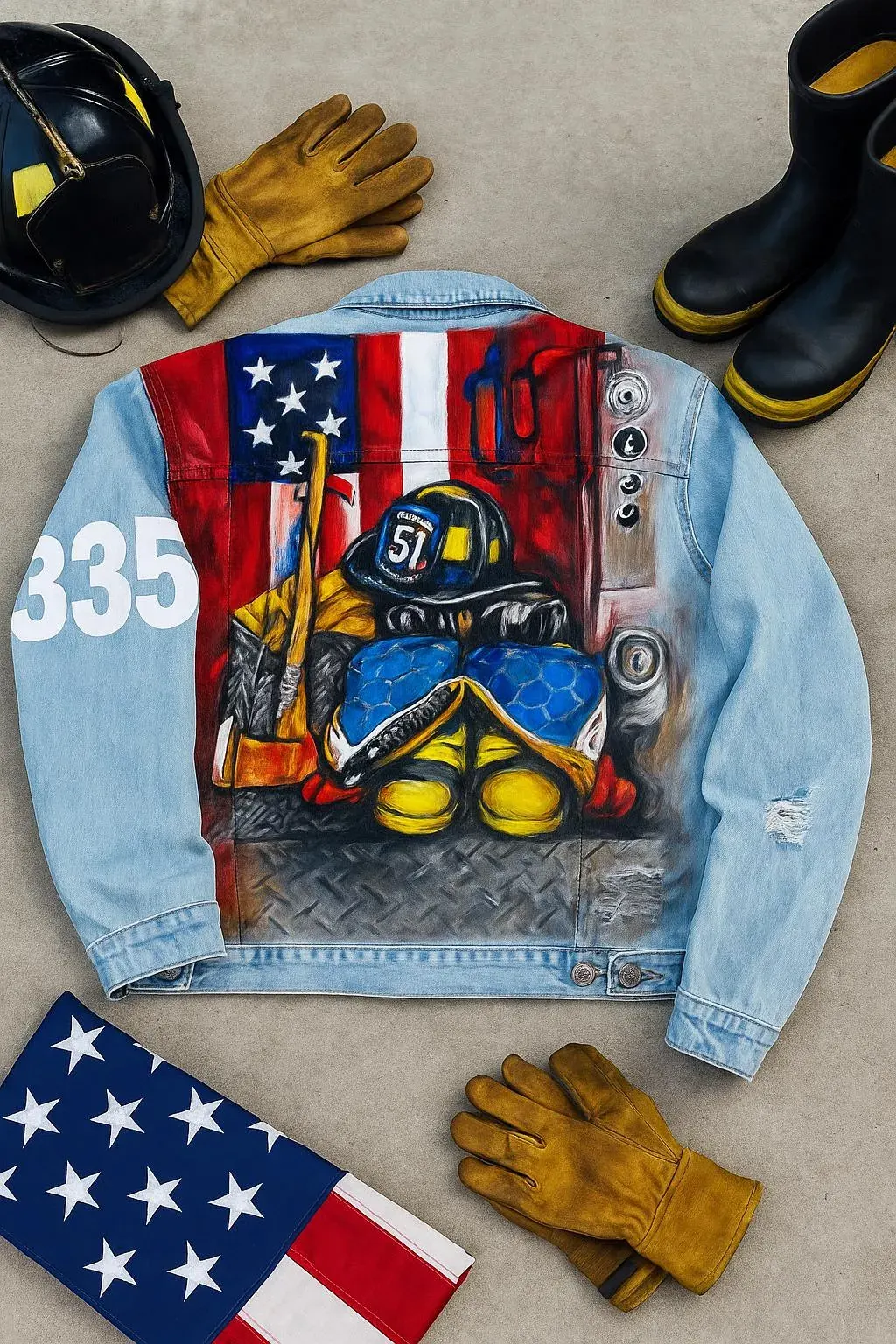 Hand-painted Firefighter Denim Jacket