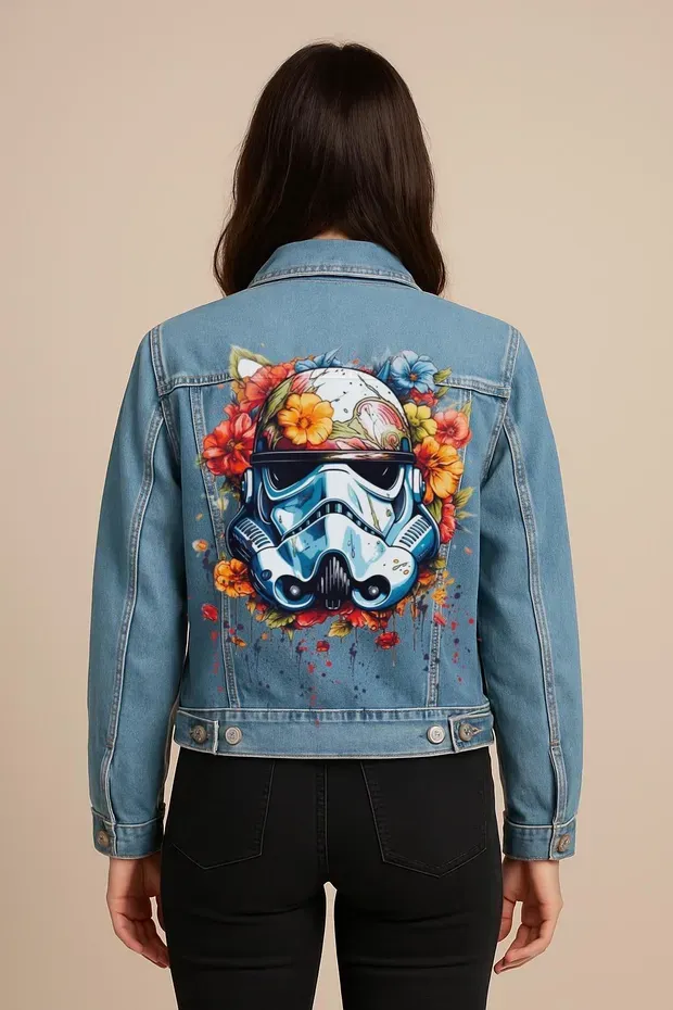 Hand-painted Star Wars Denim Jacket: Custom Pop-art Design