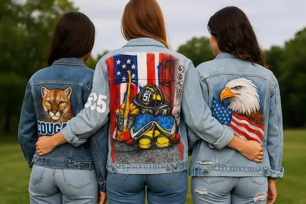 Hand-painted Firefighter Denim Jacket